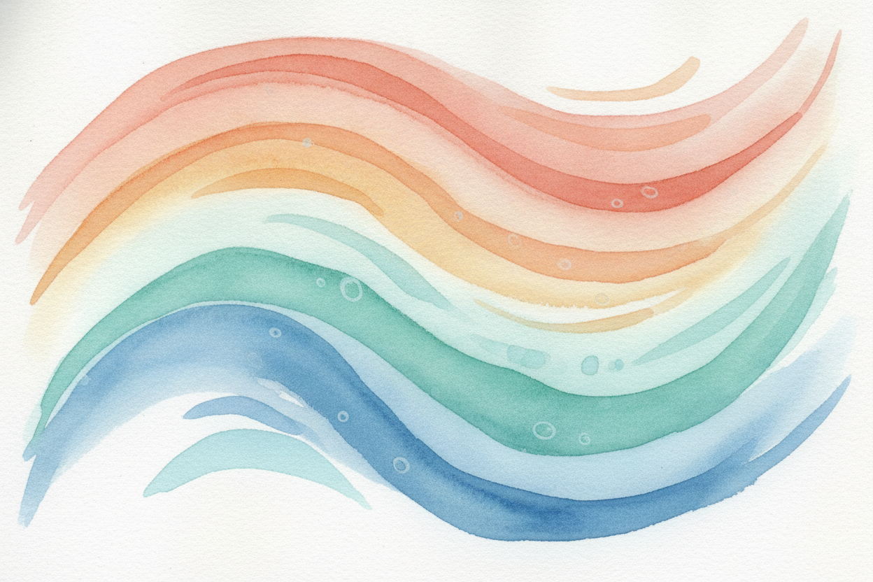 The second force is temperature, and it has a **clever trick**. Warm water is *light and floaty*, so it rides along the 