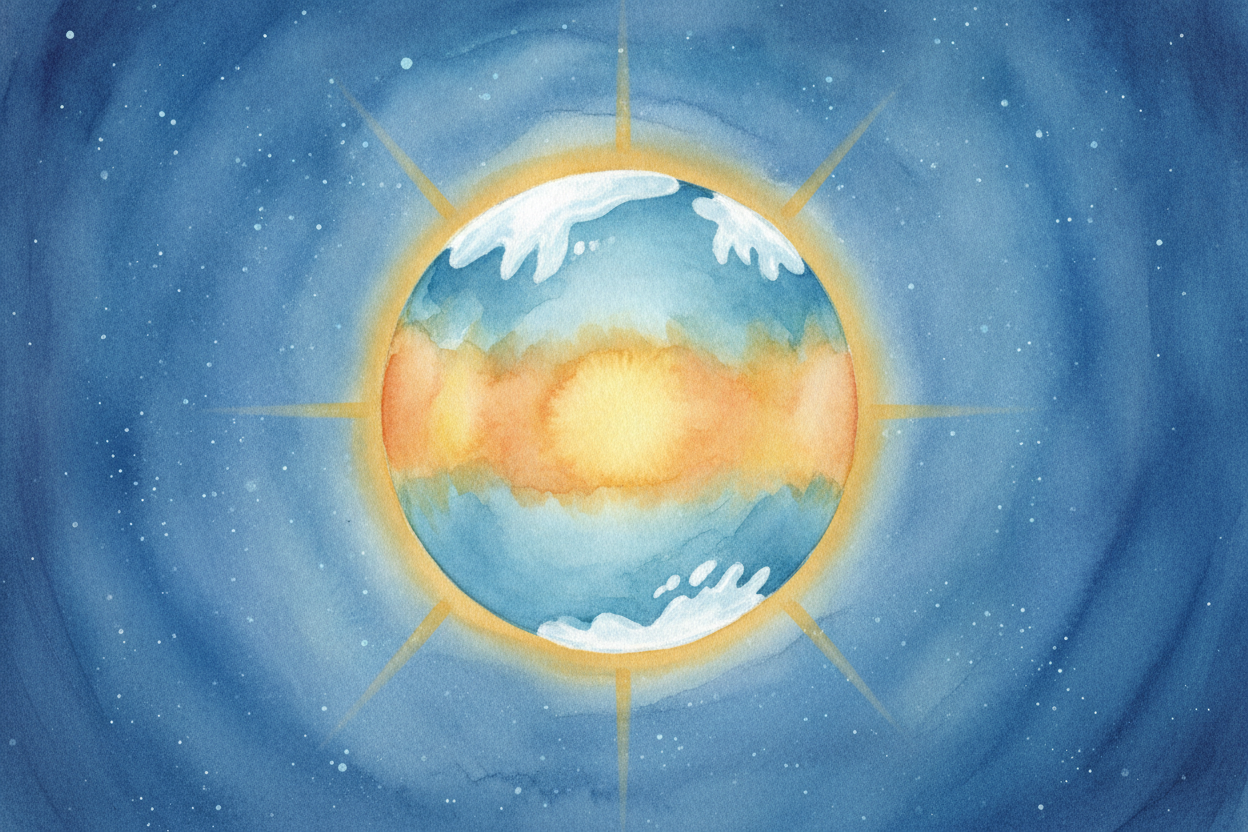 ~~Now here's the heat part.~~ The sun beats down hardest near the equator, the planet's **warm belly**. The water there 