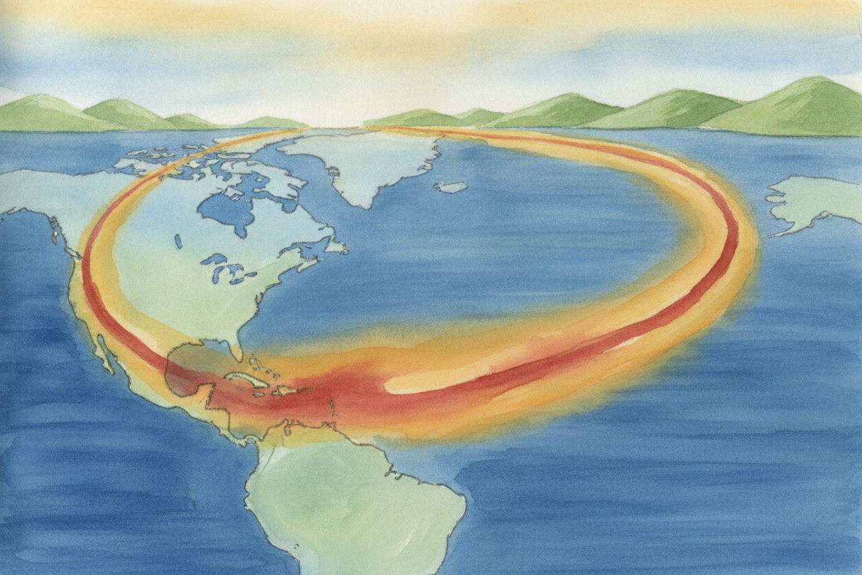 One famous current is the ++Gulf Stream++. It starts near the warm Caribbean and rushes up along the eastern United Stat