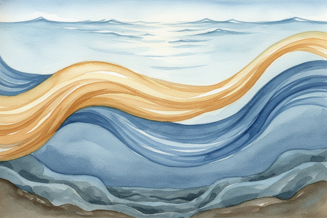 The ocean looks calm on top, ~~but underneath?~~ It's constantly moving, flowing in huge rivers that circle the entire p