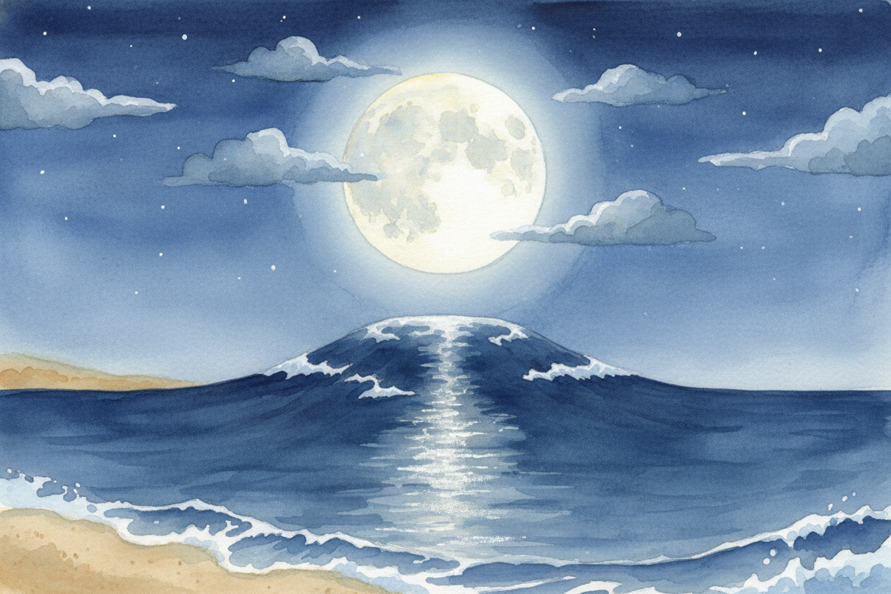 The answer is floating above us: the ++Moon++. The Moon's gravity pulls on everything on Earth — rocks, trees, you, me —