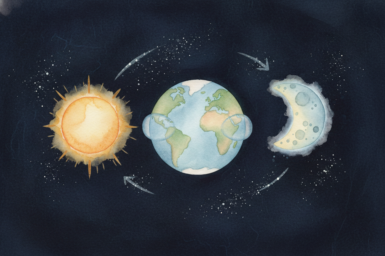 When the Moon and Sun are at right angles — half moon — their bulges ~~fight each other~~ and partially cancel out. High