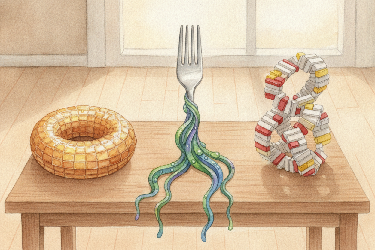 ~~Here's the neat part.~~ Carbon, hydrogen, oxygen — those same three atoms show up in all three foods. Carbs arrange th