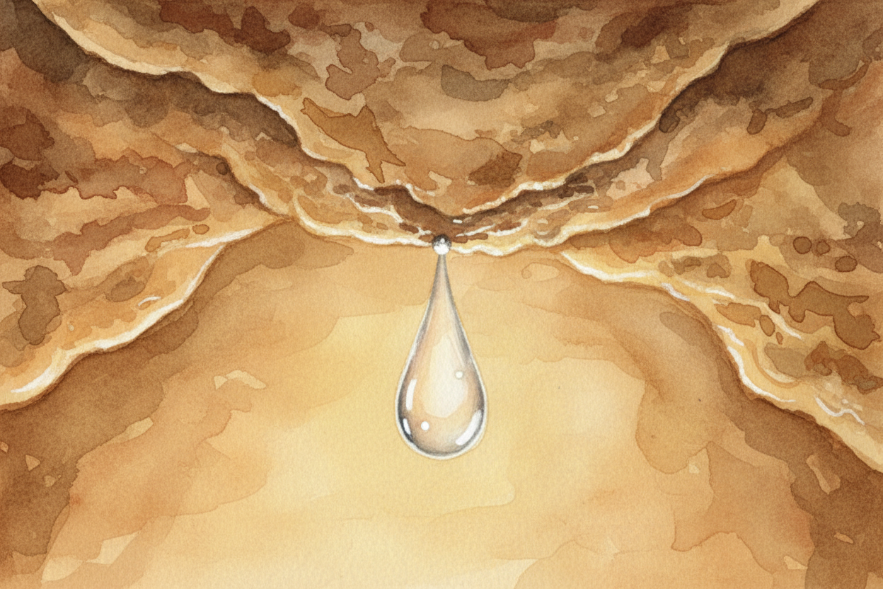 When that drip finally reaches the cave ceiling and hangs there for a moment, ~~something changes~~. The water meets air