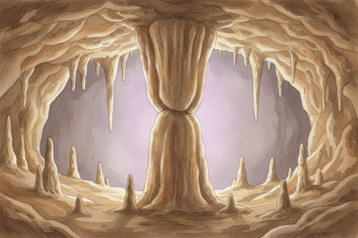 Sometimes a stalactite and stalagmite grow for so long they finally **meet in the middle and fuse together** into a sing