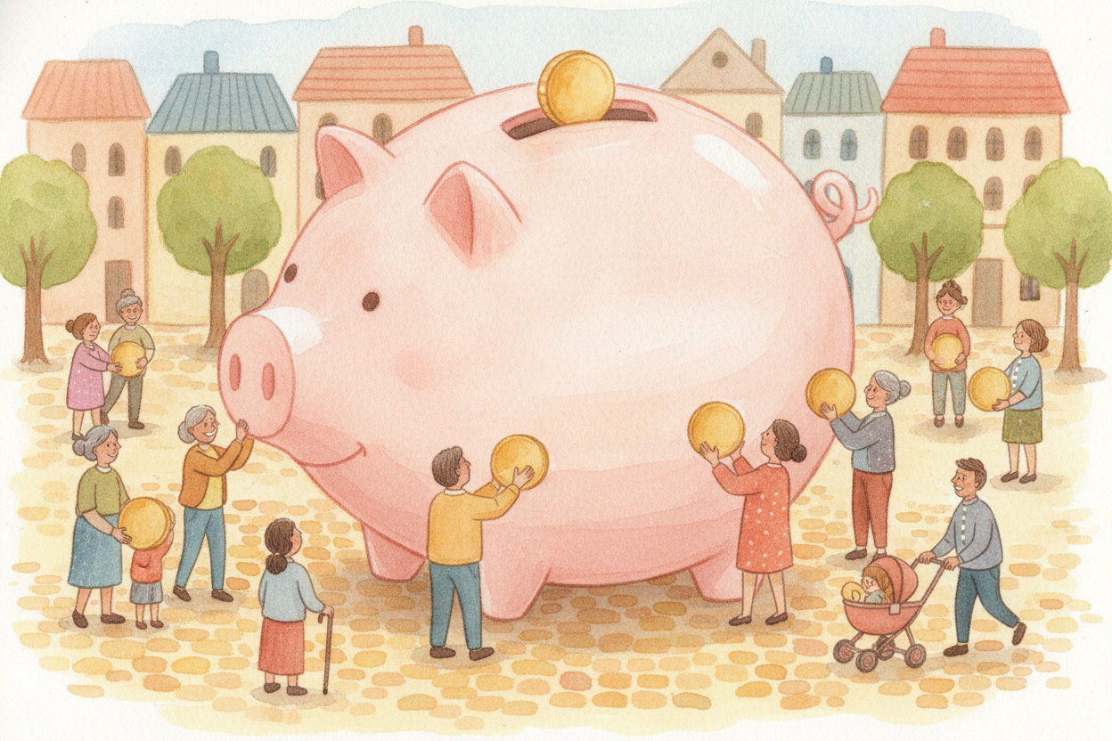 ~~Picture a giant invisible piggy bank~~ that **an entire country shares**. Everyone drops a little something in, and ou