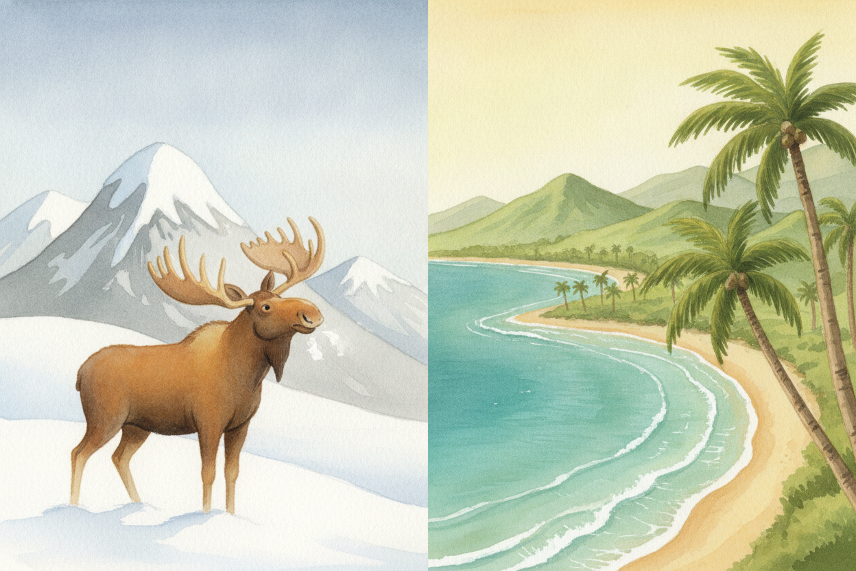 The last two states arrived together, in 1959, and they broke the pattern beautifully — neither one touches the others. 