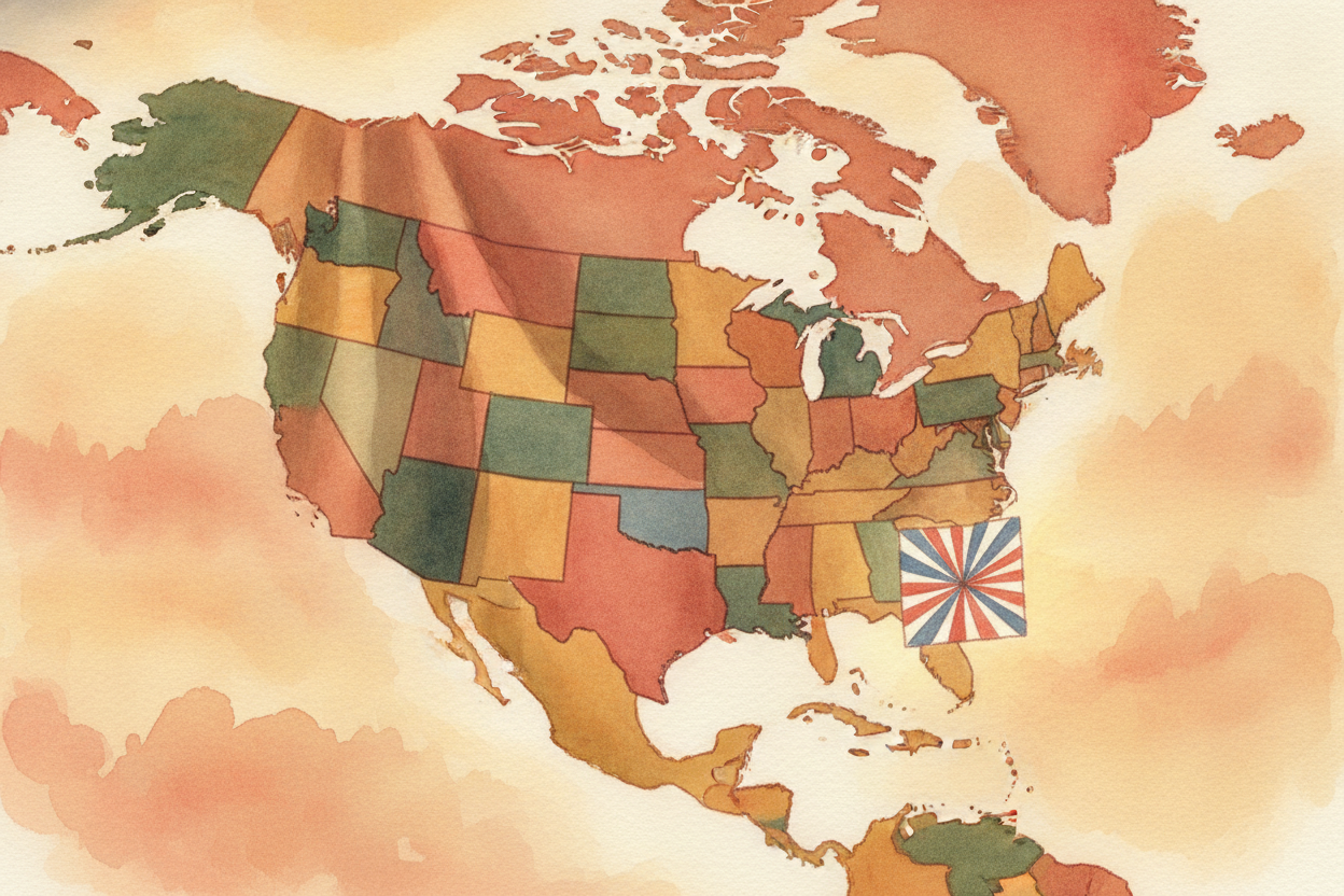 From **thirteen nervous coastal colonies** to a continent-spanning, ocean-hopping quilt of fifty — that's the whole grow