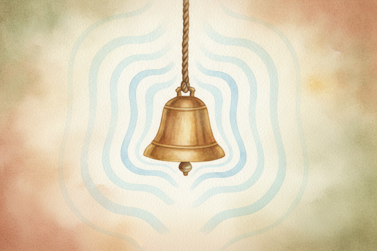 Next, hearing. Sound is really just ~~the air trembling~~ — a wobble that ripples out when something moves, like *rings 