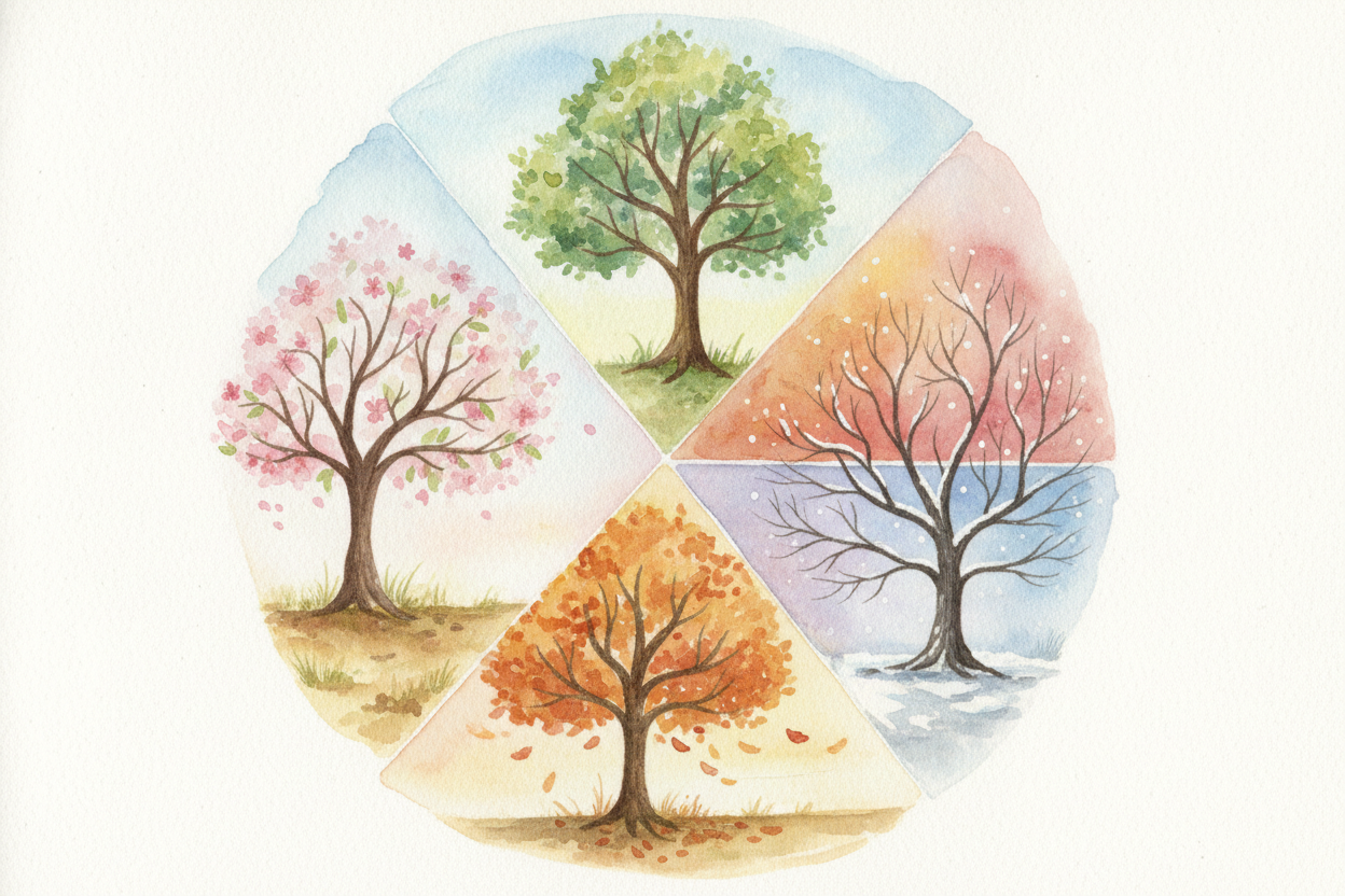 해마다 ++지구++는 **아주 다른 네 가지 파티**를 열고, 여러분은 그 모든 파티에 초대받아요. *봄, 여름, 가을, 겨울* — 같은 행성, 같은 동네인데 분위기는 완전히 달라요. ~~더 놀라운 건 뭘까요?~~ 