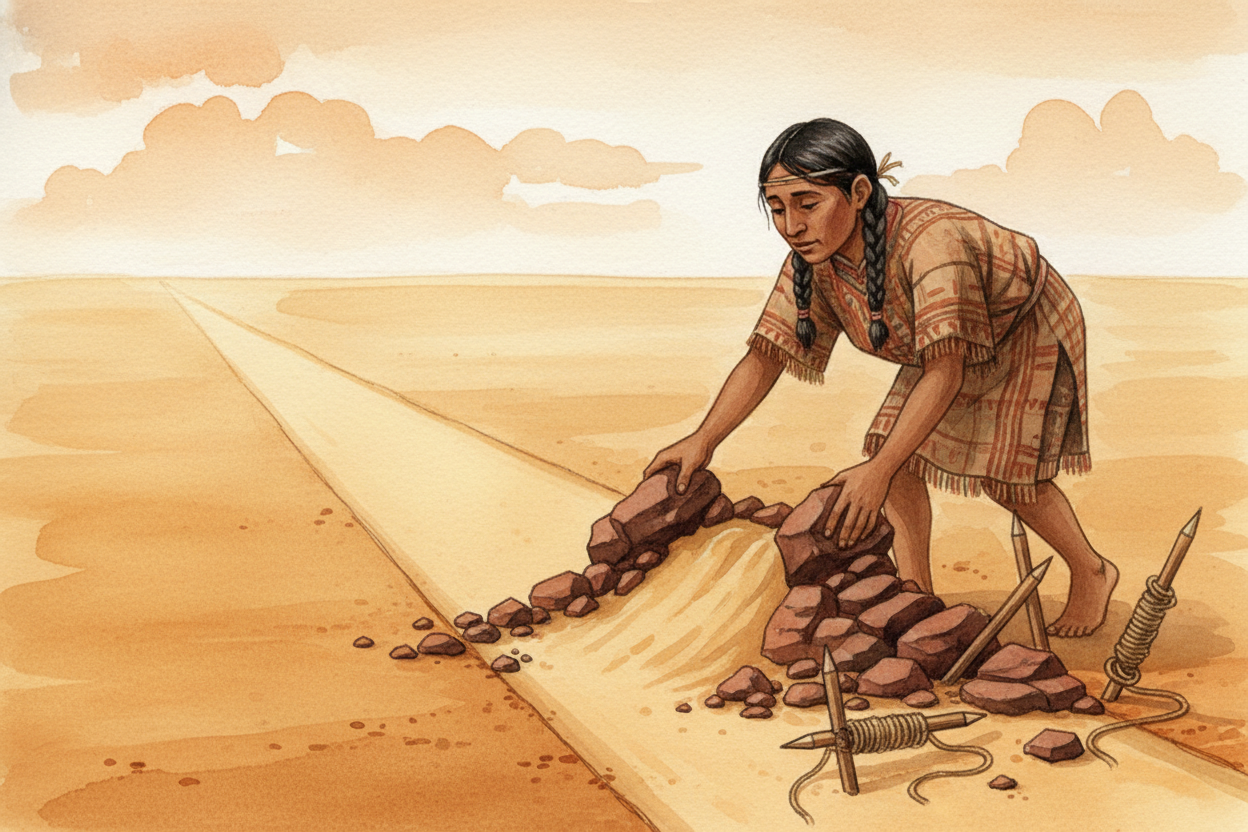 The ++Nazca++ people made them between roughly **500 BCE and 500 CE**—that's before the Inca, before anyone in Peru had 