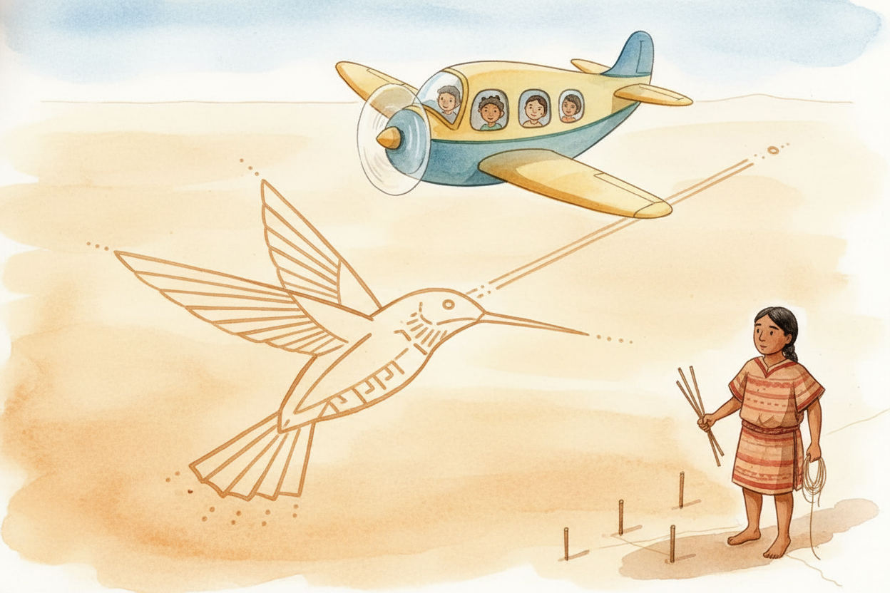 Today, you can see them from **small planes that buzz over the desert**, or from a metal tower built beside the highway.