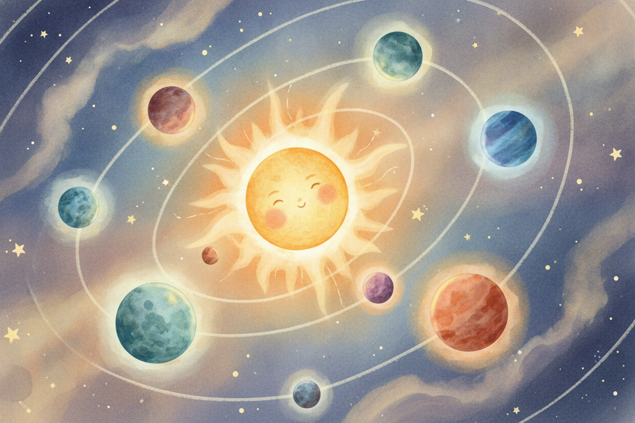 ~~Imagine the Sun throwing a party~~, and eight very different guests are circling the dance floor. Some are **small and