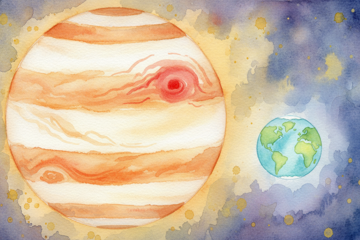 Now the party gets big. Past ++Mars++ float the four giants, and the first is ++Jupiter++ — the largest planet by far. I