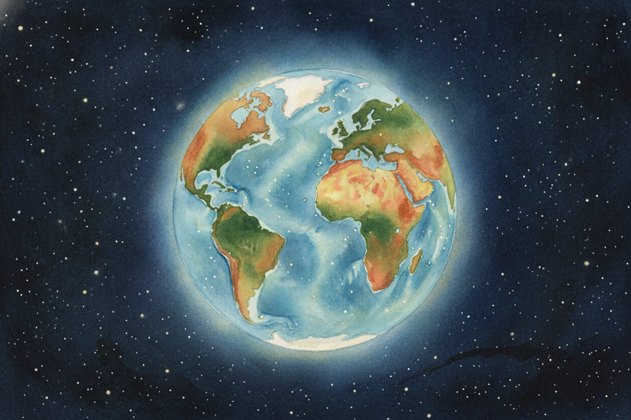 ~~Picture the Earth~~ as **one giant puzzle**, spinning slowly in space. The pieces are made of land and water — seven b
