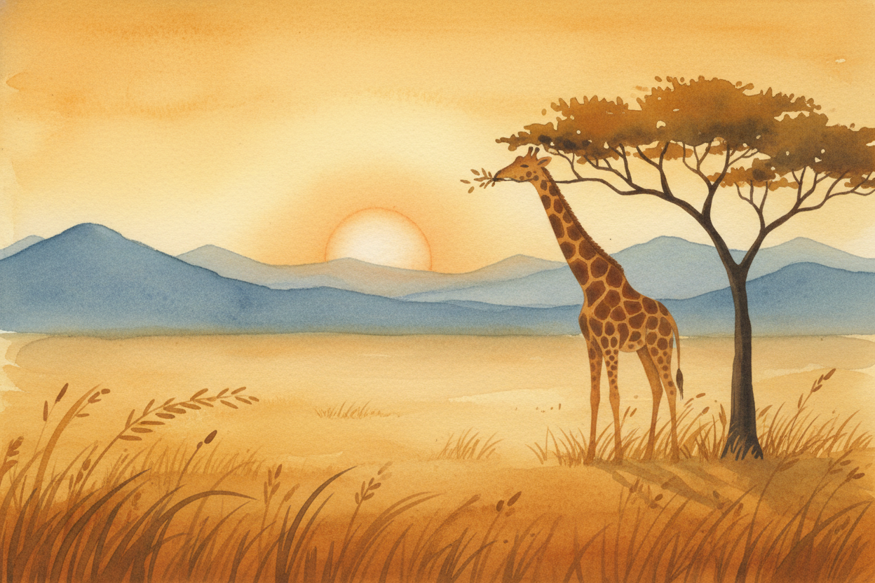 ++Africa++ sits just below, hot and wild. The ++Sahara Desert++ sprawls across the top like a *sea of sand*, and rainfor