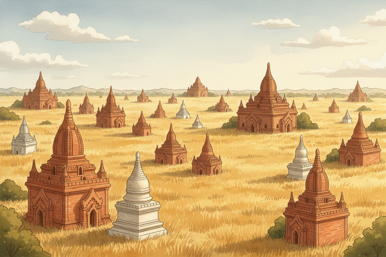 Imagine **thousands of temples** — not five or ten, but thousands — rising from a dusty plain under the bright sun, thei