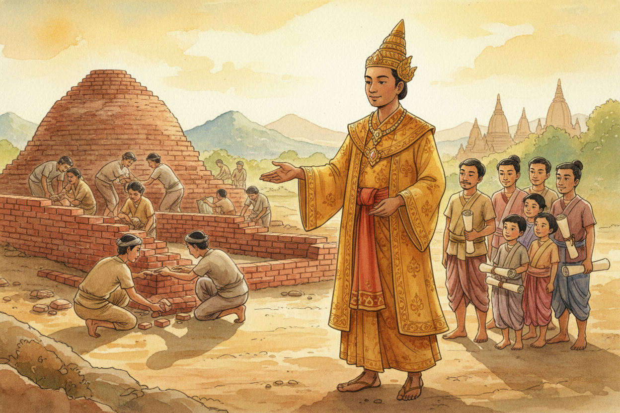 Around the year 1050, ++Bagan++ was the capital of a powerful kingdom. The king and his people were Theravada Buddhists,