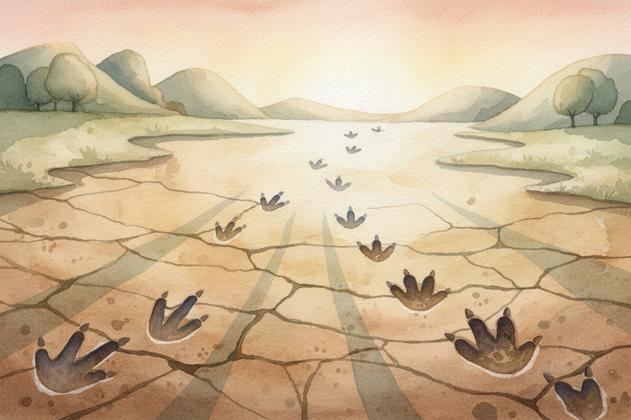 Sometimes we find **more than bones**. Fossilized footprints show how dinosaurs walked — on two legs or four, alone or i