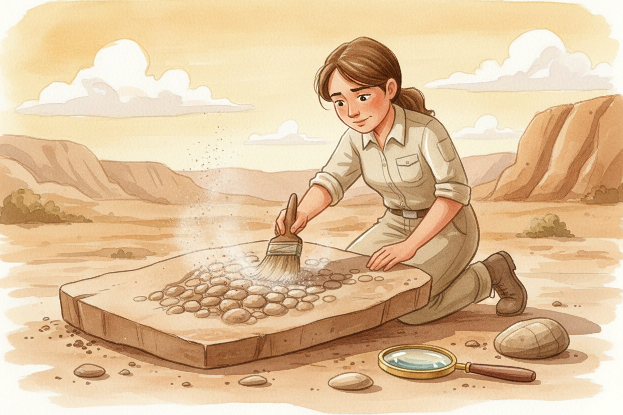 **Really lucky paleontologists** find fossilized skin impressions — patches of stone with the texture of dinosaur hide p