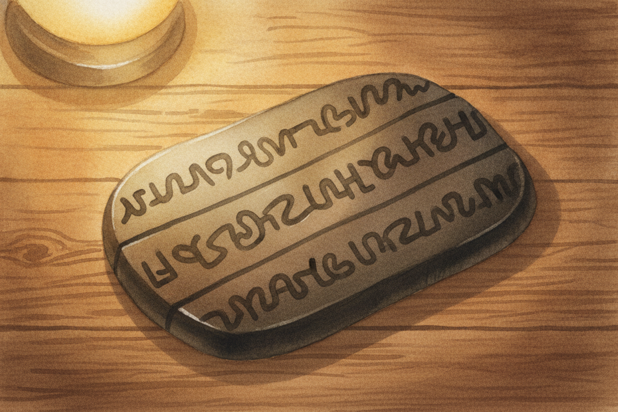 For ages, all of this was lost. ~~Then~~ a slab called the ++Rosetta Stone++ turned up, carrying the same message in hie