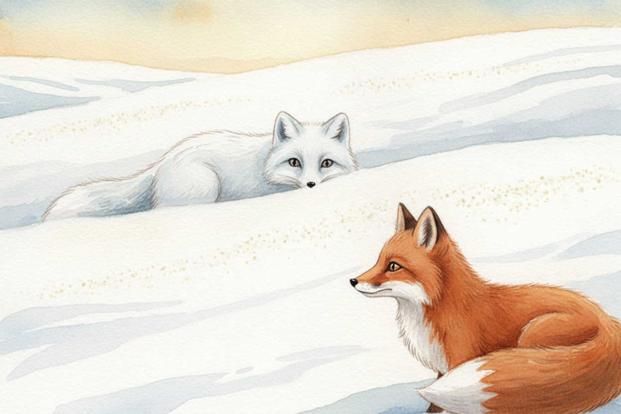 Some toughen-it-out animals even change color. The ++snowshoe hare++ and the ++arctic fox++ swap their brown summer coat