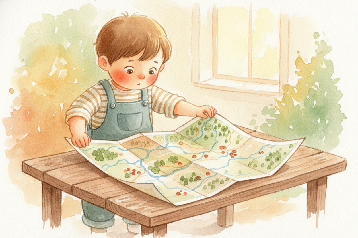 You unfold a map and see squiggly blue lines, green splotches, tiny dots labeled with names you can't pronounce. It's a 