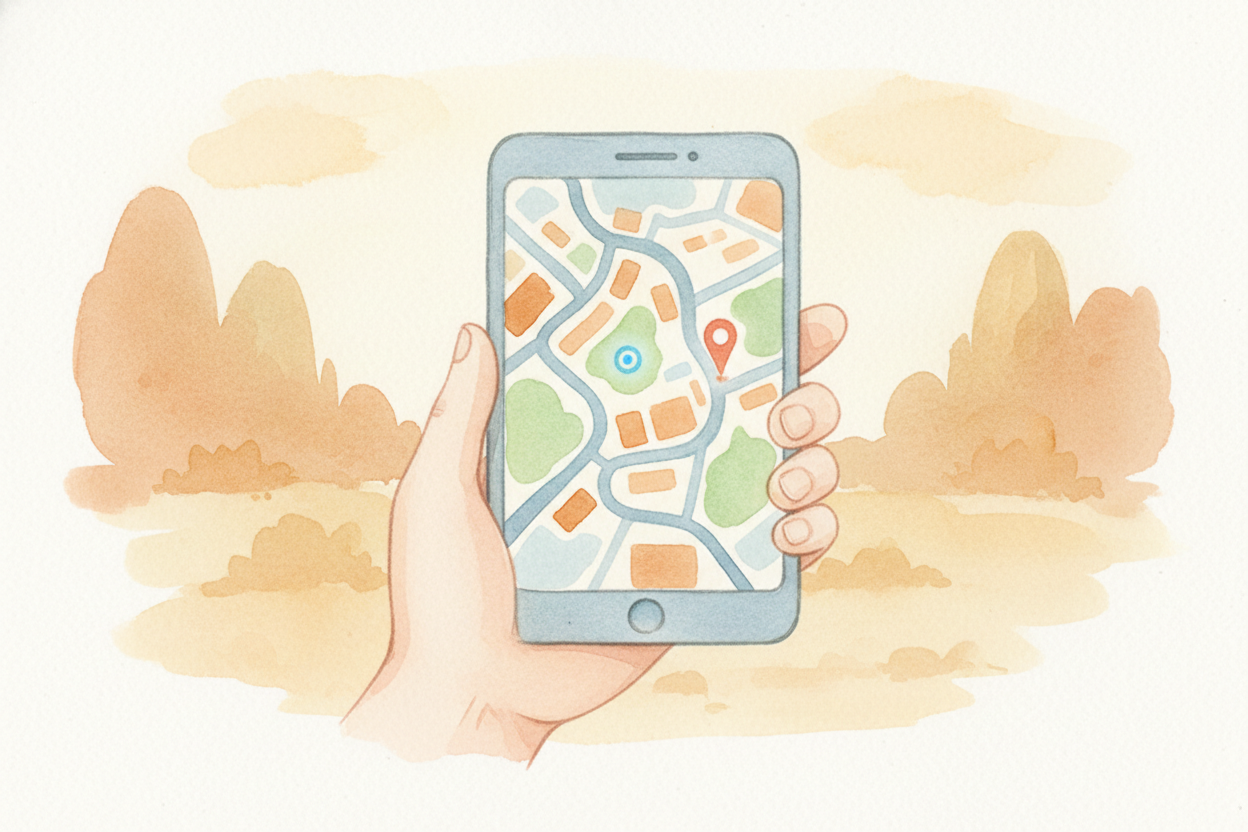 ~~And now, of course,~~ we carry maps in our pockets. Your phone knows where you are — **a glowing dot** on a digital ma