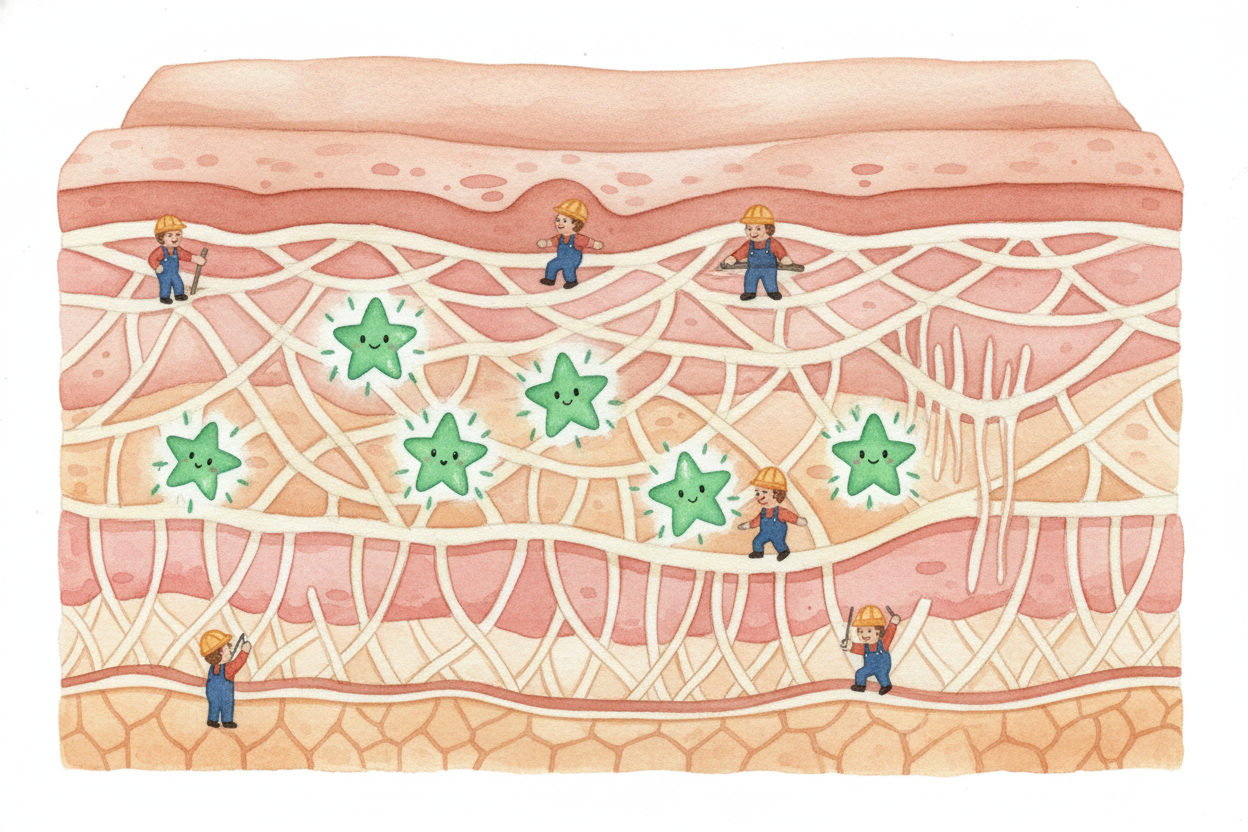 Meanwhile, vitamin C—tons of it in broccoli, peppers, strawberries—is over in your skin, your bones, and your gums, maki
