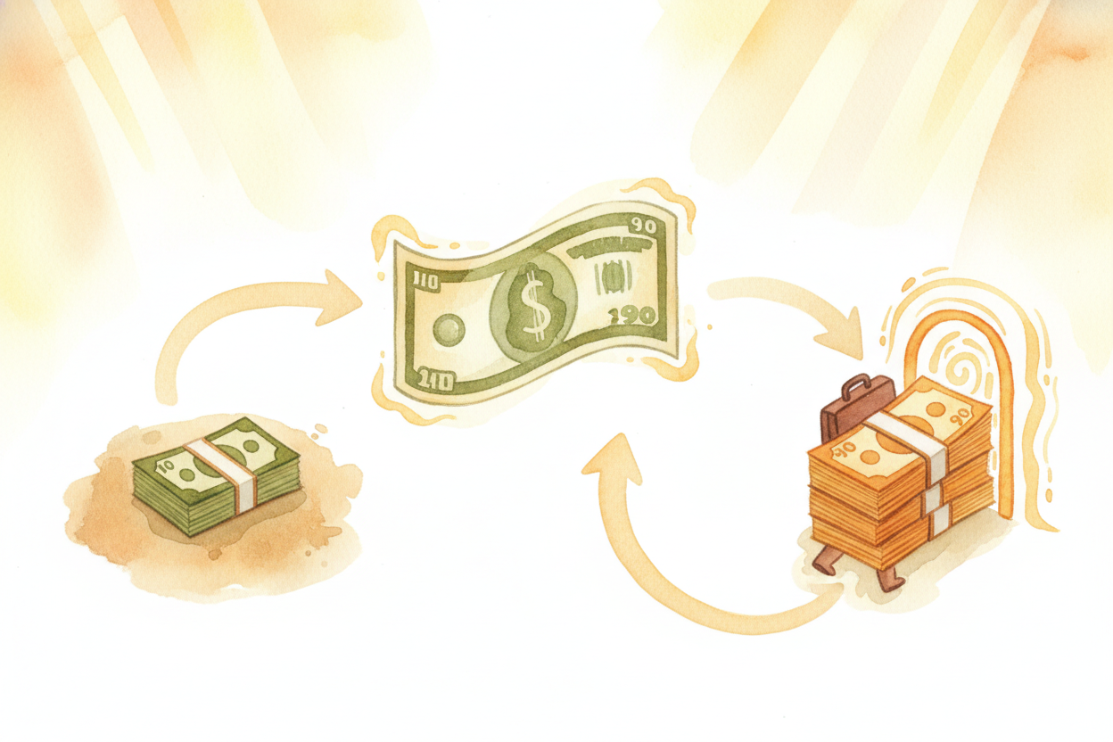 Let's say you deposit ++$100++. The bank keeps maybe *$10 in reserve* — that's the **safety net** in case you come back 