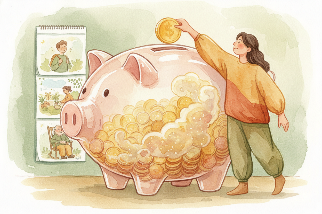 ~~Here's how the money part works.~~ While you're working, you don't spend every dollar you earn. You tuck some away eac