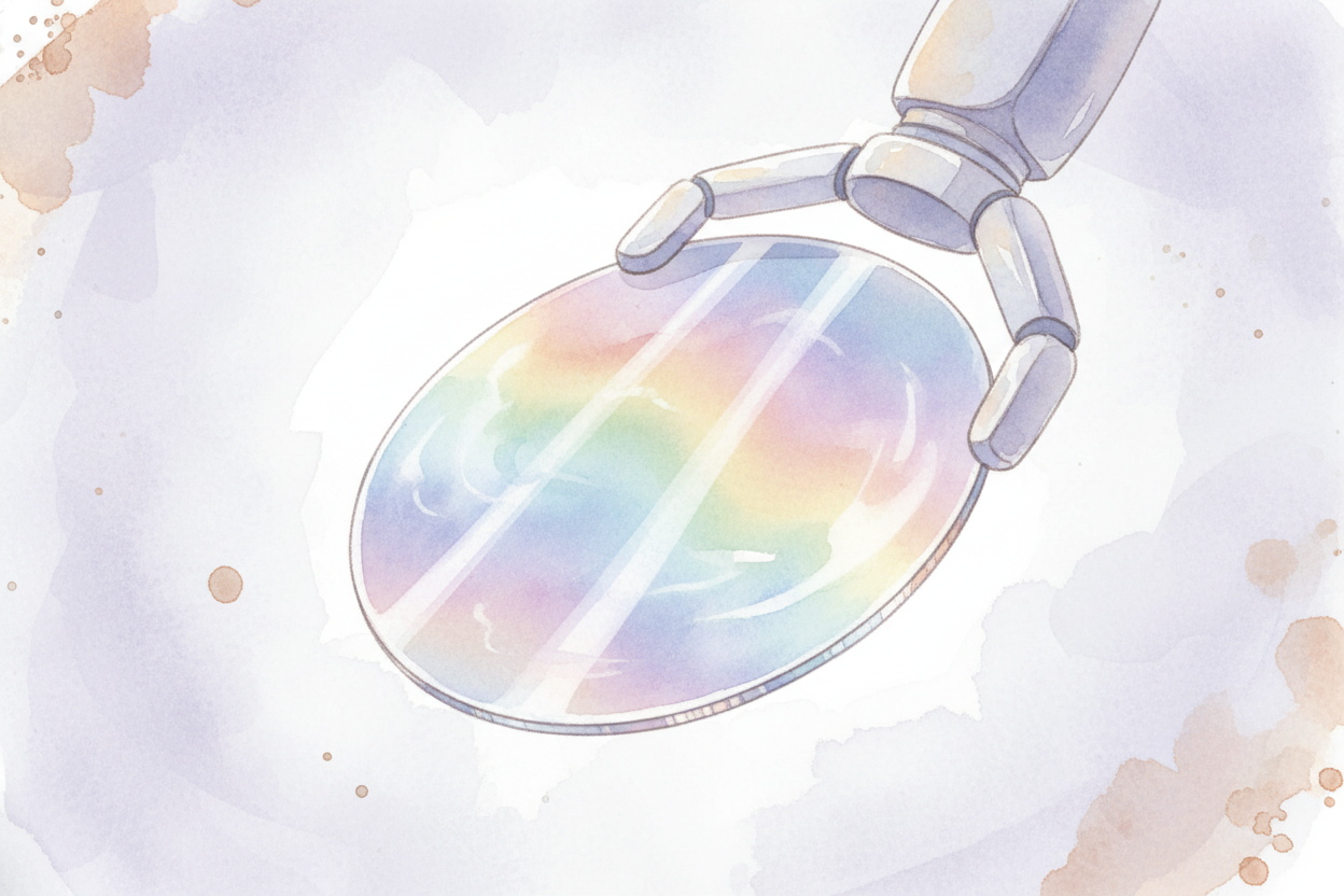 Inside, machines slice pure silicon — **basically refined sand** — into shiny round wafers ~~thinner than a cracker~~. T
