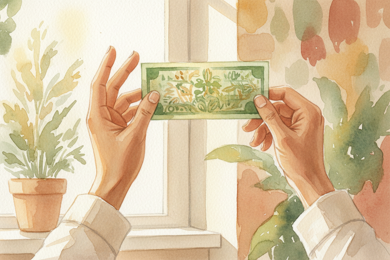 You hold a twenty-dollar bill in your hand. It's **just a rectangle of paper** with some ink on it — you couldn't eat it