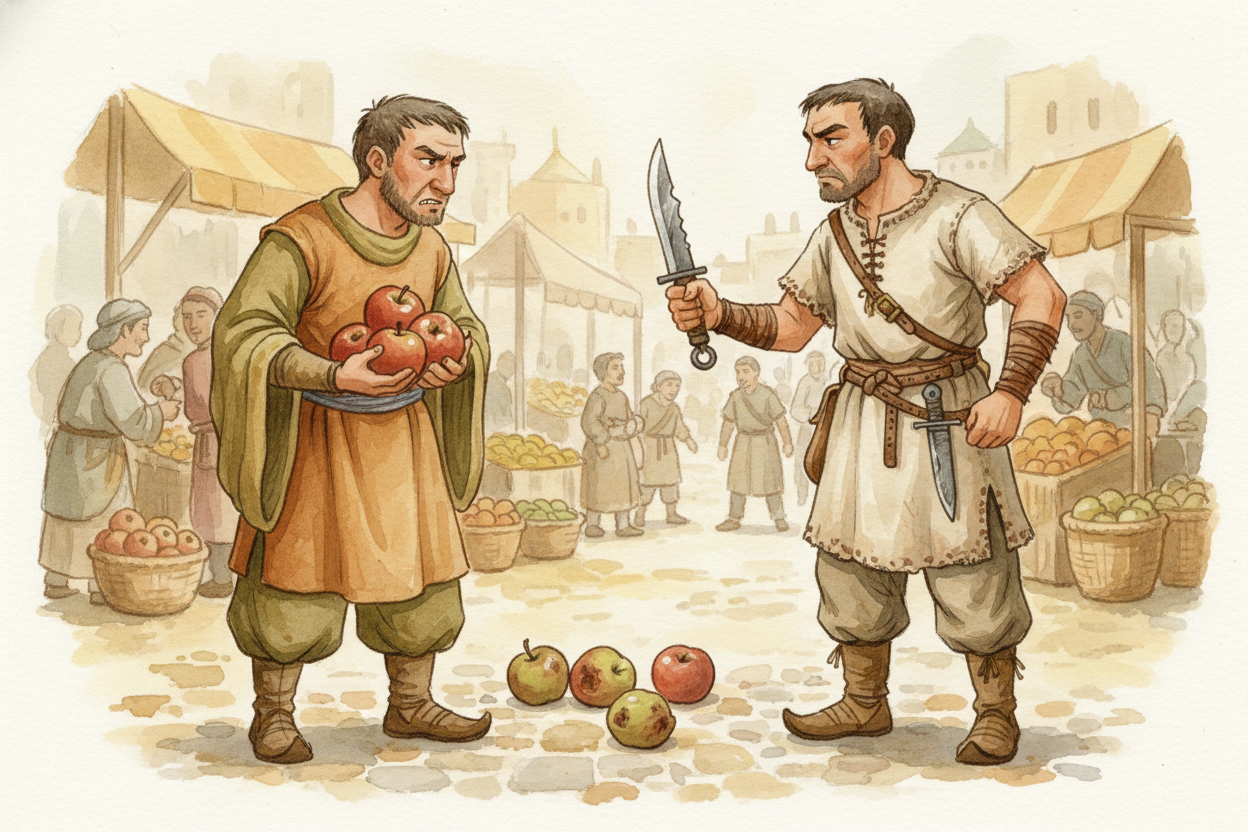 ~~That wasn't always obvious.~~ Thousands of years ago, people traded directly: **I'll give you six apples for your knif