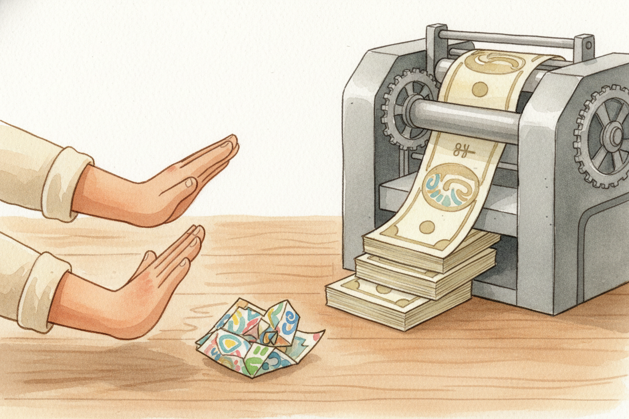 Paper money is the same trick, just bolder. The bill in your hand costs about **seven cents to print**. The government d