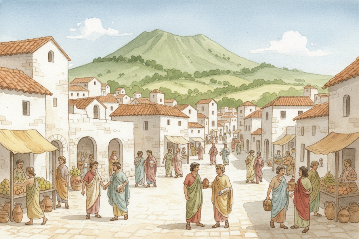 Nearly two thousand years ago, there was a Roman city called ++Pompeii++. It sat right next to a mountain — ++Mount Vesu