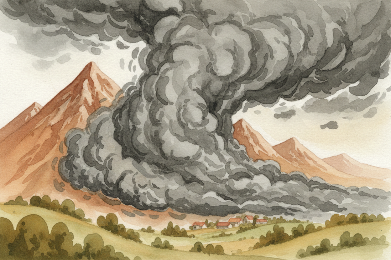 ~~Then came the deadliest part.~~ On the second day, the eruption column collapsed. All that superhot gas and ash fell b
