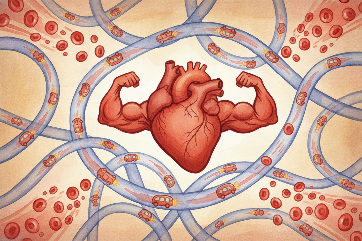 Your heart is a **fist-sized muscle** that never stops working. When you're sitting still, it beats about *70 times a mi