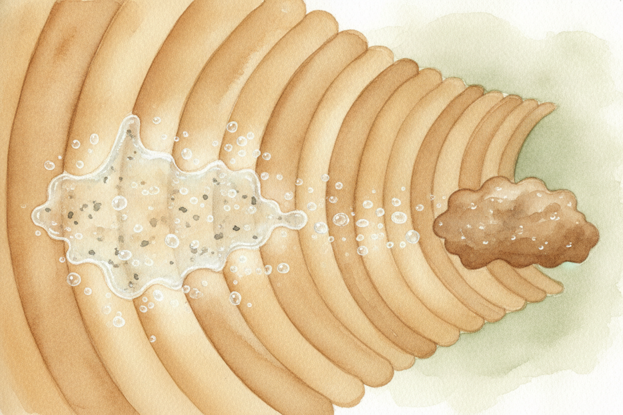 ~~But not everything is useful.~~ Leftover bits your body can't absorb keep traveling into the large intestine. Its main