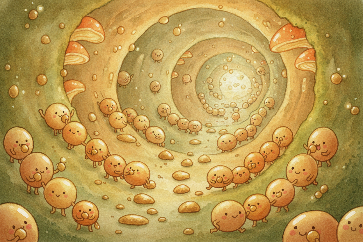 Living inside that tunnel are **trillions of tiny helpers** — friendly bacteria. They snack on bits your body couldn't b
