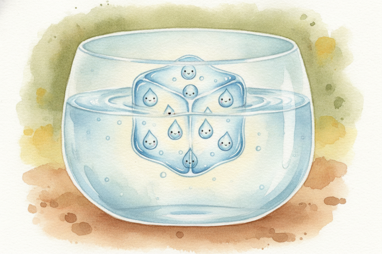 That locked, orderly pattern is ice. ~~Here's the strange twist:~~ when water freezes, the dancers **stand a little fart