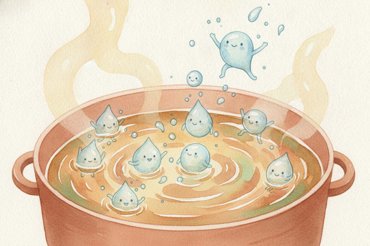 ~~Now crank the music UP.~~ Put water on the stove and pour in heat. The dancers move faster and faster, **bouncing hard