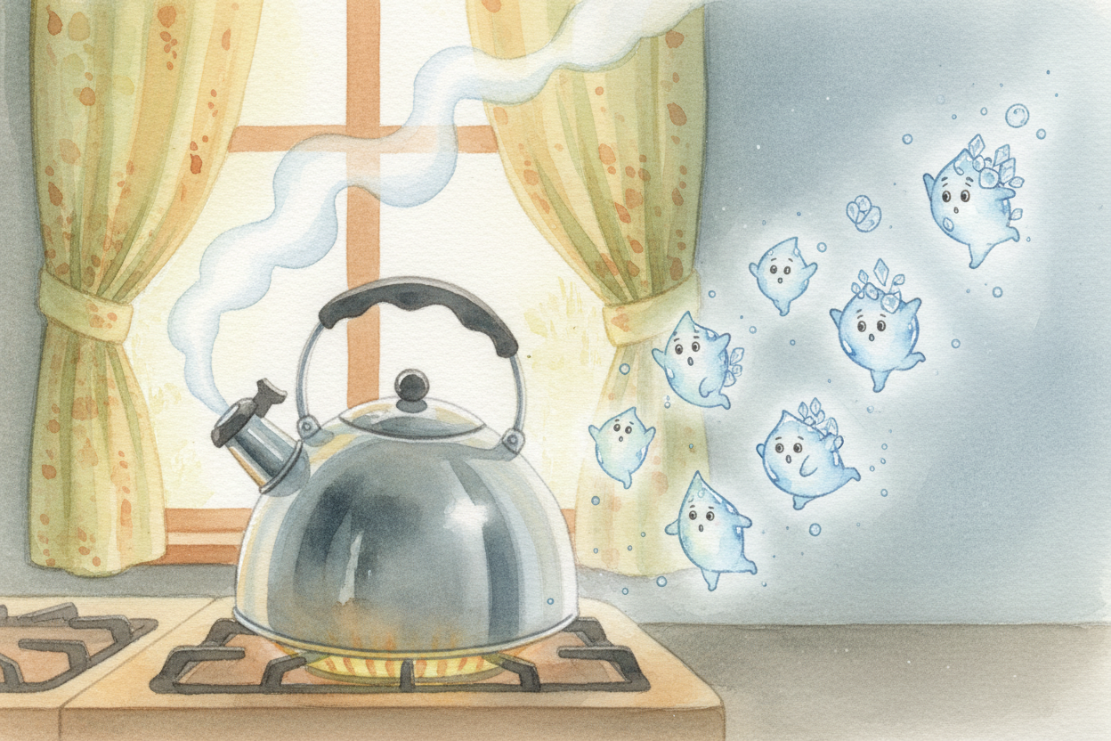 ~~One thing surprises people:~~ that steamy cloud above the kettle isn't actually the gas. **True water vapor is invisib