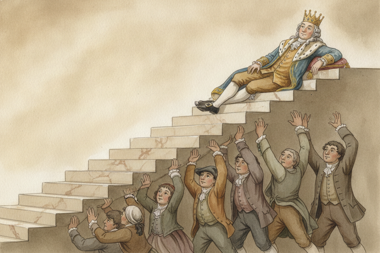~~Picture France in the 1780s as a giant staircase.~~ At the very top stood the king, draped in silk. On the steps below