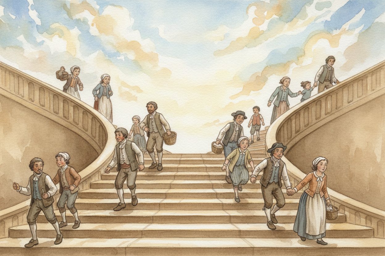 ~~And that staircase?~~ People are still rearranging it. Each generation looks at who's on top and who's holding everyth