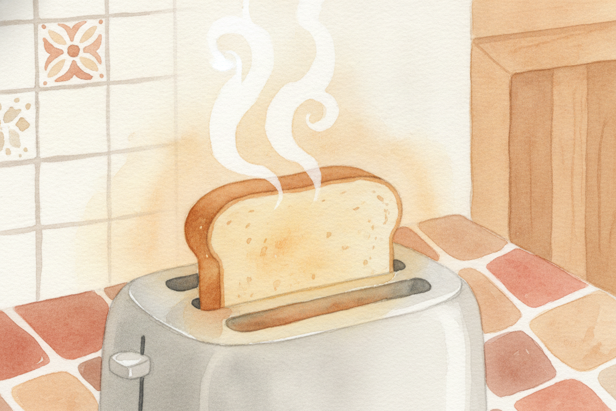 ~~Look closely~~ at a piece of toast. A minute ago it was pale, soft bread. Now it's golden, crunchy, and smells complet