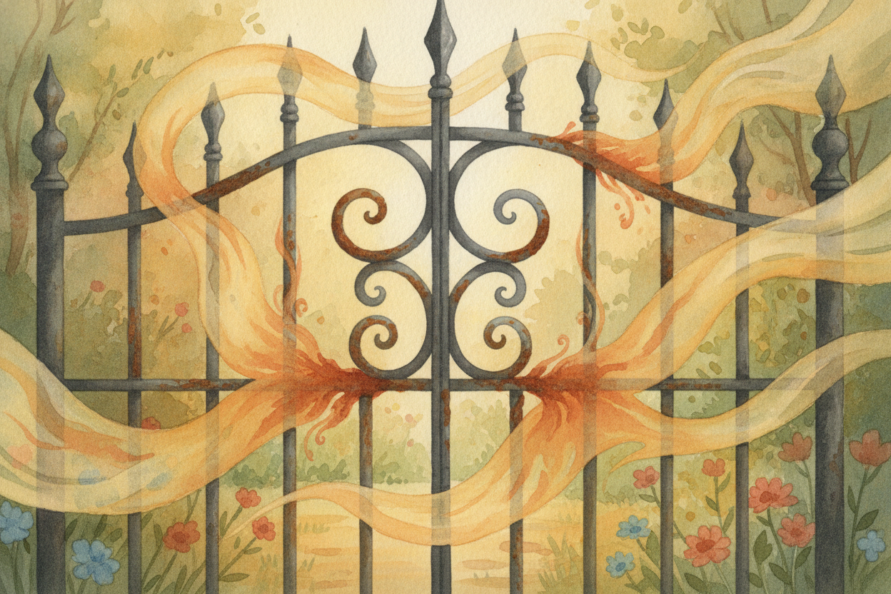 Take ++rust++. Iron atoms in a metal gate meet oxygen atoms floating in the air. Slowly, they **hold hands and lock toge