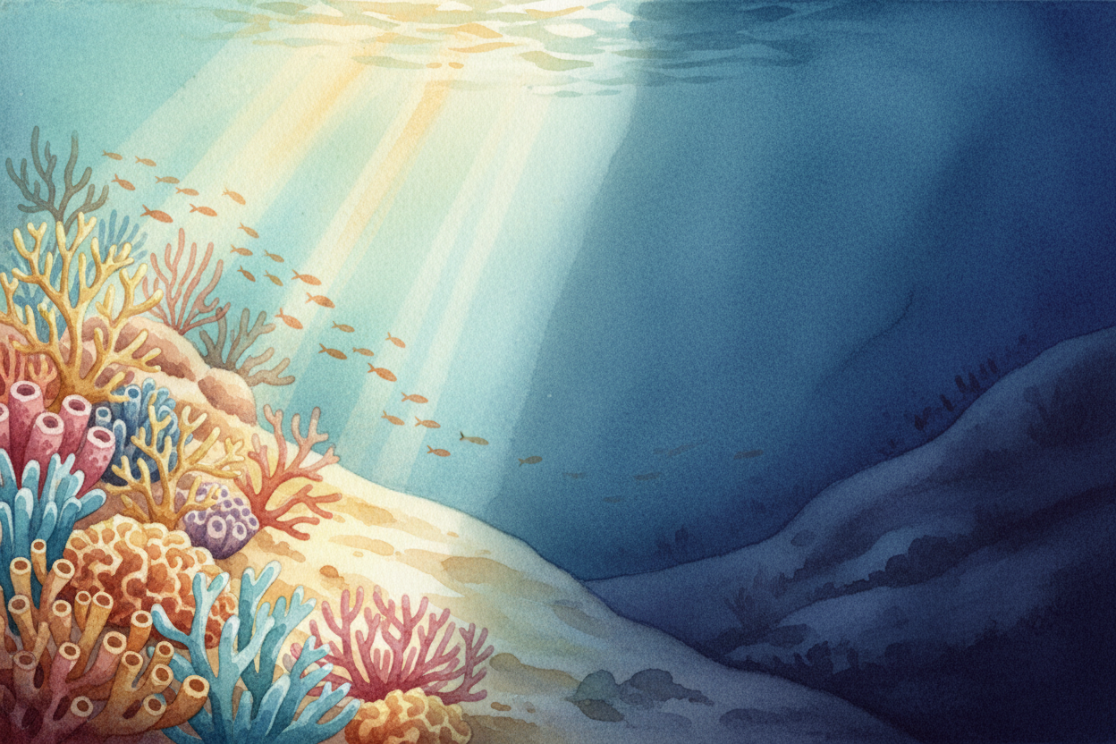 But coral only grows in **shallow, sunny water** where the polyps' _algae partners_ can photosynthesize. Coral can't gro