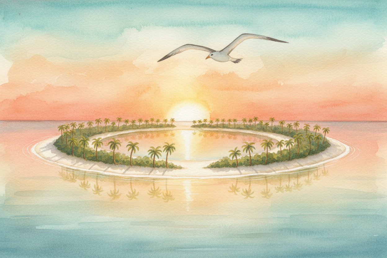 So ~~every atoll you see is a tombstone and a nursery at once~~ — marking a drowned mountain, built by **billions of tin