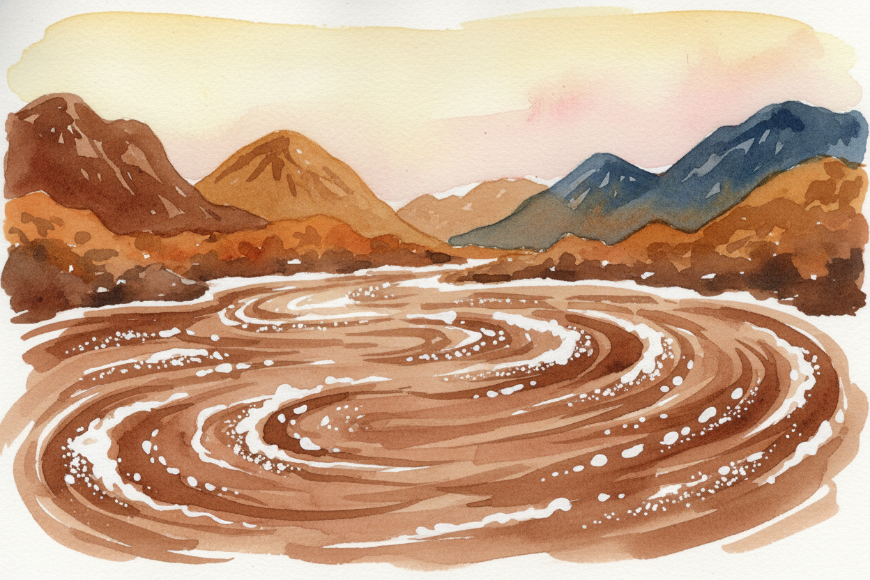 For thousands of miles, your river has been carrying a **secret cargo**: dirt. *Tiny particles of rock, sand, and clay*,